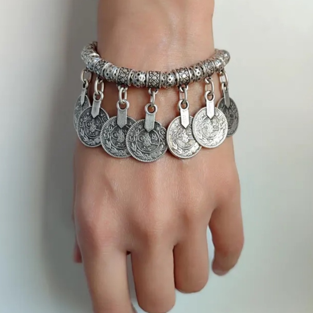 Ottoman coin bracelet turkish silver jewelry antique  bangle middle eastern - Picture 4 of 8